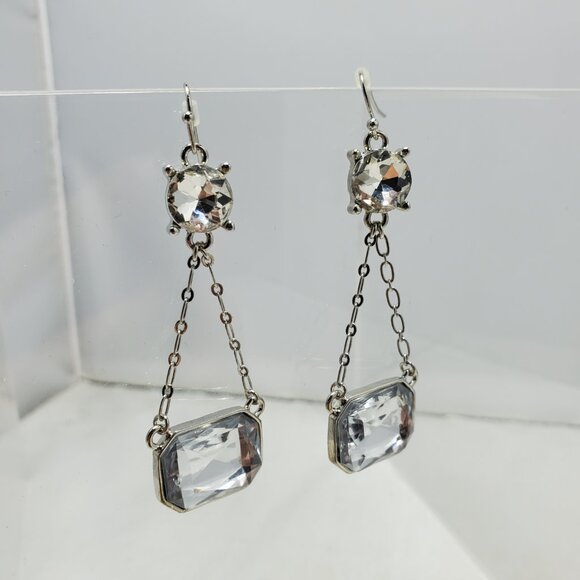 Bijou  clear stones silver chain dangle earrings - Picture 1 of 4